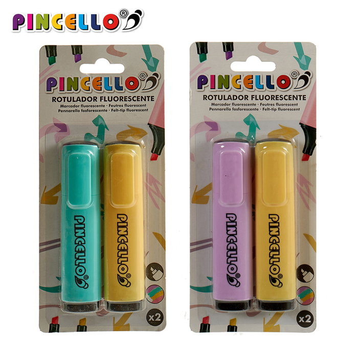 Pincello Set 2 Rotuladores Fluorescentes Surtidos Colores Pastel 8.5x2x19.5 cm (Set de 72)