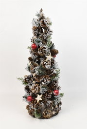 DKD Home Decor Árbol de Ratán y Piñas Nevado Rojo