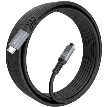 Aisens A107-0990 Cable USB 3.2 Gen 2 Tipo-C a Tipo-C, Macho a Macho, 10Gbps, 100W PD 3.0, 5 Metros, Negro