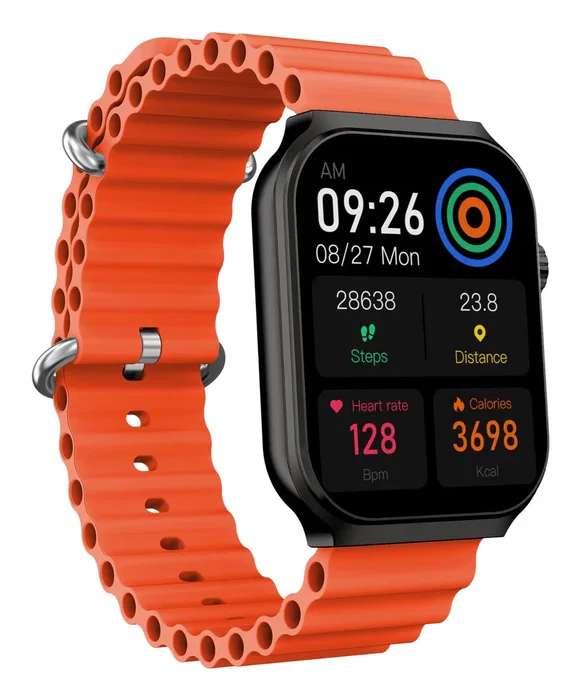 Celly TRAINERULTRA Smartwatch Deportivo con Llamadas, Pantalla Táctil 2.02" (5.13 cm) 320x320 píxeles, Monitor de Frecuencia Cardíaca, Bluetooth, Negro y Naranja