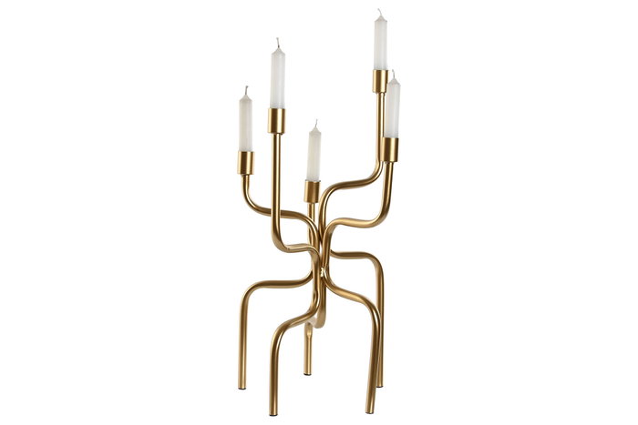 DKD Home Decor Candelabro de Metal Dorado para 5 Velas