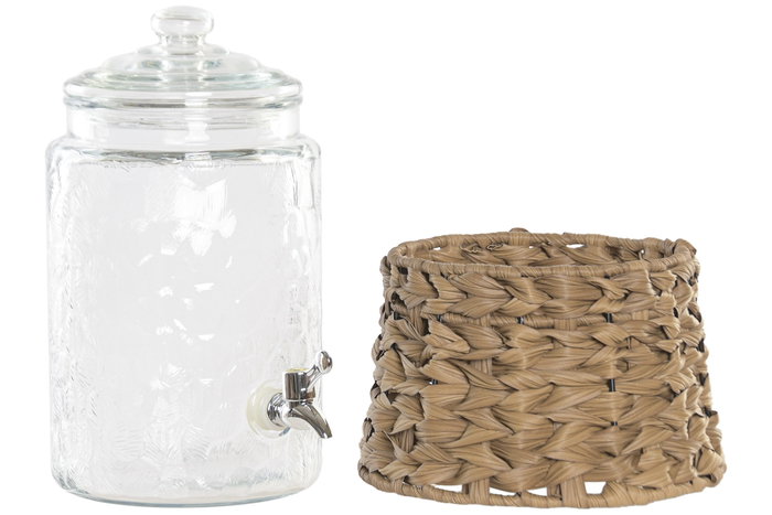 DKD Home Decor Dispensador de Bebidas de Cristal y Mimbre 6L