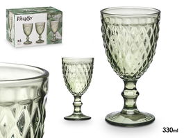 Vivalto Copa Diamante Verde 330 ml Vidrio con separador 8.8x16.8x8.8 cm (Set de 24)