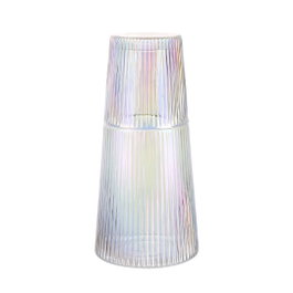 DKD Home Decor Set de 2 Botellas de Cristal de 850 ml e Iridiscente con Vaso