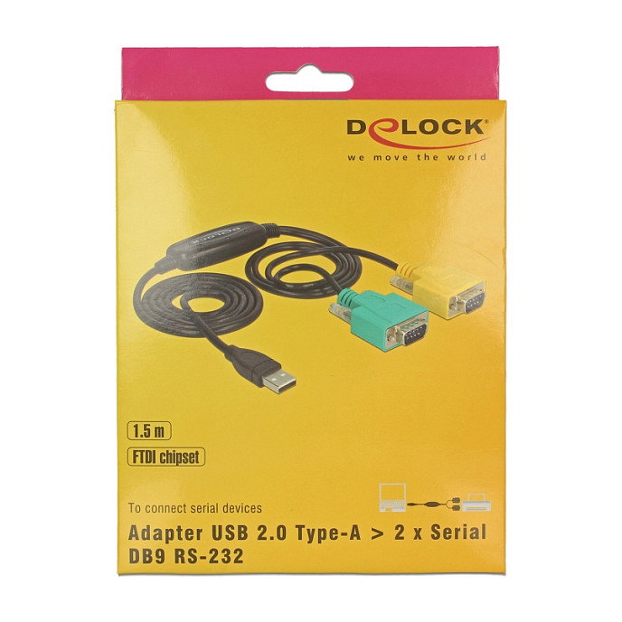 DeLOCK Adaptador USB 2.0 Tipo A a 2 x Serial DB9 RS-232 63466