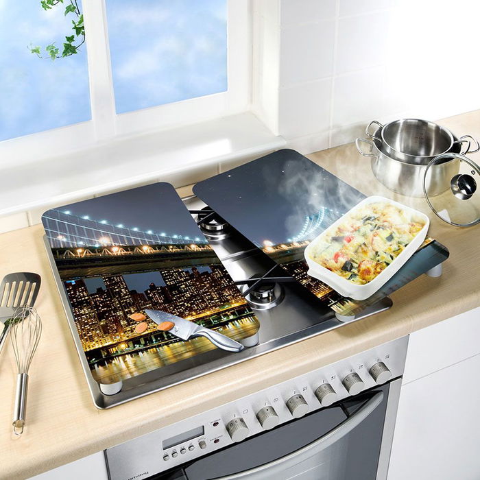 Wenko 2521320100 Placas cobertoras de vidrio Brooklyn Bridge 30 x 52 cm, 2 uds, Vidrio Templado 4mm, Universal