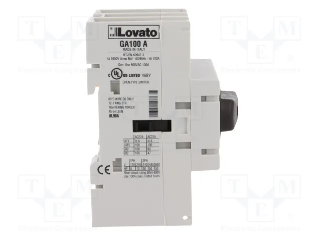 LOVATO ELECTRIC Interruptor de aislamiento GA 3 polos 100A LOVATO ELECTRIC Interruptor de aislamiento GA 3 polos 100A