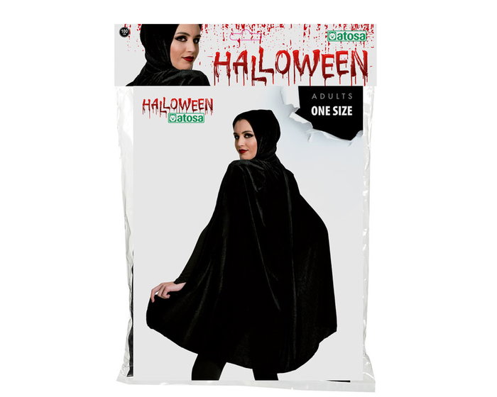Atosa Capa de Terciopelo Negro con Capucha para Adulto - 100 cm Atosa Capa de Terciopelo Negro con Capucha para Adulto - 100 cm