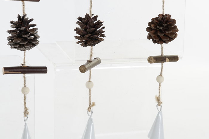 DKD Home Decor Decoración Colgante Navidad Alpina Natural Blanco 4x42x8 cm MDF Piña Metal (12 Unidades)