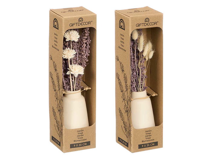 Giftdecor Florero Alto Lavanda Surtidos 10x35x10 cm Cerámica Morado Blanco (Set de 12)