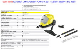 KARCHER Limpiadora de Vapor SC4 2000W 3,5 Bar