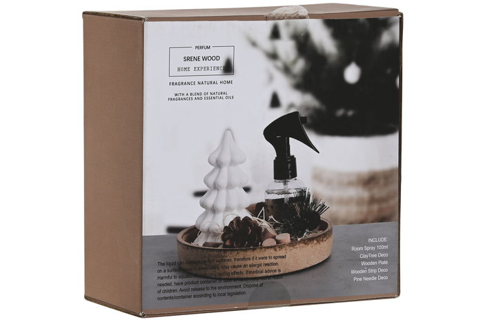DKD Home Decor Ambientador Navidad Alpina Blanco y Natural Madera y Cristal Set de 3 Piezas 18 x 18 x 3 cm