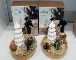 DKD Home Decor Ambientador Navidad Alpina Blanco y Natural Madera y Cristal Set de 3 Piezas 18 x 18 x 3 cm