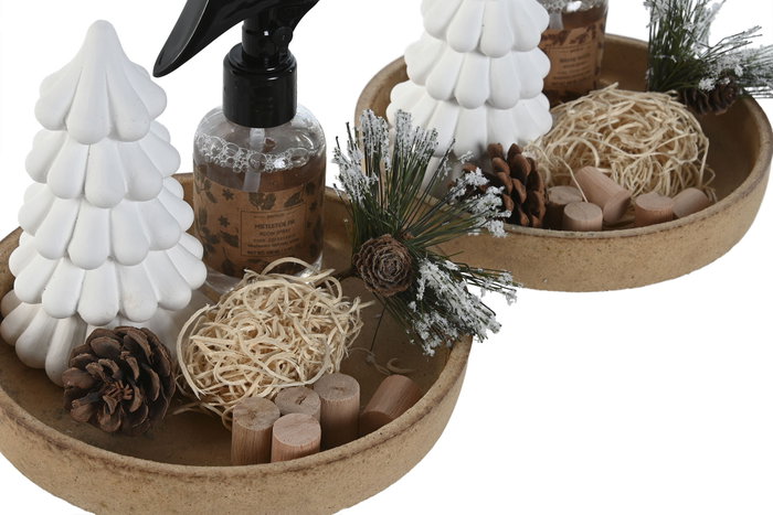 DKD Home Decor Ambientador Navidad Alpina Blanco y Natural Madera y Cristal Set de 3 Piezas 18 x 18 x 3 cm