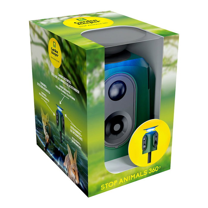 Massó Ahuyentador solar de animales, ultrasónico con luz 360° y sensor de movimiento IP65 5 modos Massó Ahuyentador solar de animales, ultrasónico con luz 360° y sensor de movimiento IP65 5 modos