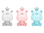 Giftdecor Lámpara Infantil Quitamiedos Hipopótamo con Luz LED USB 3 Intensidades, Surtido Colores Azul/Rosa/Blanco, Dimensiones 14.5x24x13 cm (Set de 8)