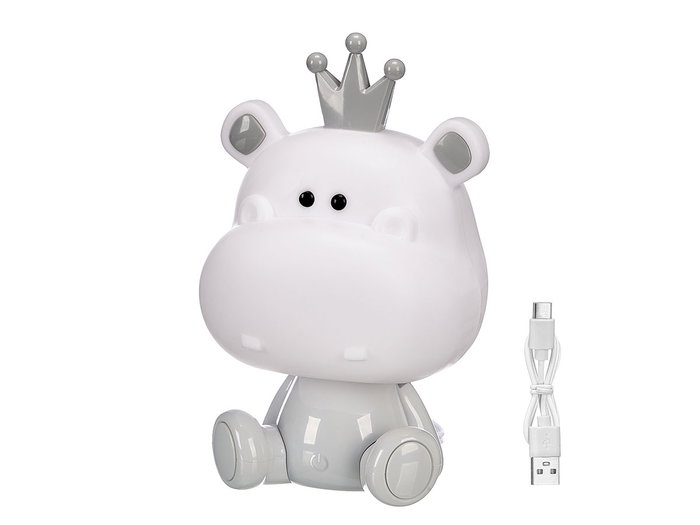 Giftdecor Lámpara Infantil Quitamiedos Hipopótamo con Luz LED USB 3 Intensidades, Surtido Colores Azul/Rosa/Blanco, Dimensiones 14.5x24x13 cm (Set de 8)