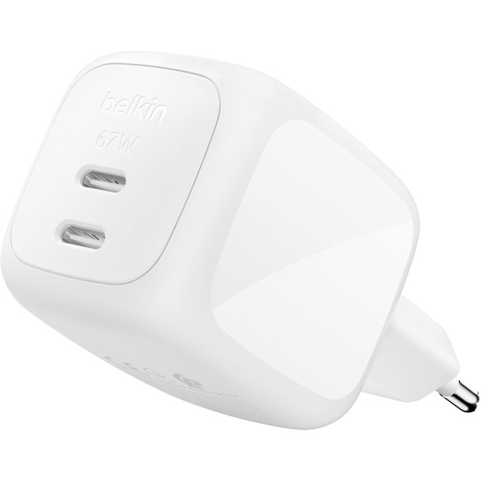 Belkin BoostCharge Pro Cargador Dual USB-C 67 W con Cable de 2 m Blanco