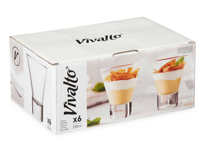 VIVALTO Vaso Cónico Base 230 ml Transparente Vidrio 9 x 10.5 x 9 cm (Set de 24)