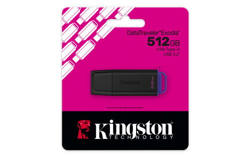 Kingston DataTraveler Exodia DTXG2/512GB 512GB USB 3.2 Gen 1 Flash Drive con Tapa y Llavero - Negro y Violeta