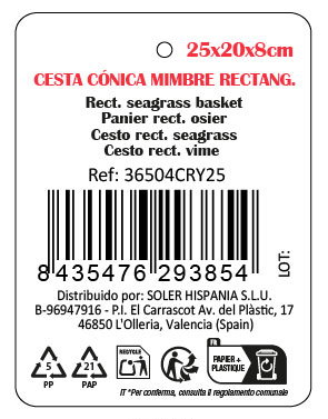 Inde Cesta Cónica de Mimbre Rectangular Modelo Privilege (12 Unidades)