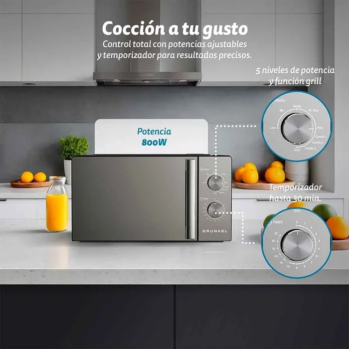 Grunkel MWG-20ESPEJO Microondas con Grill 800W 20L Negro
