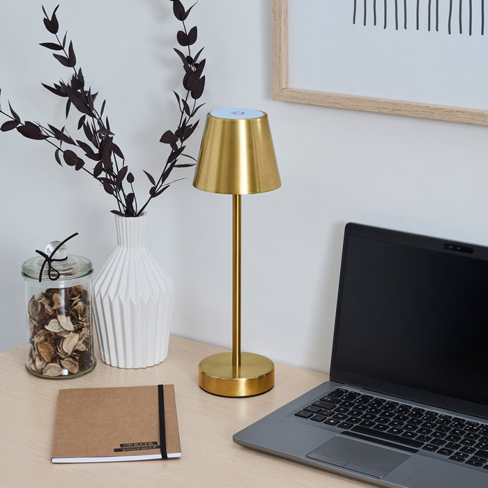 Home Deco Factory Lámpara Táctil USB Dorada, Metal, Iluminación Decorativa