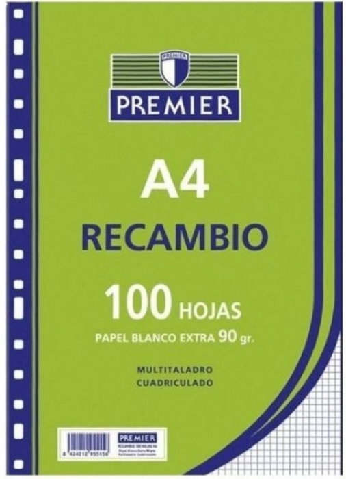 MANIPULADOS ZORRILLA Recambio A4 100h 4 taladros 90g cuadrícula 46 Premier
