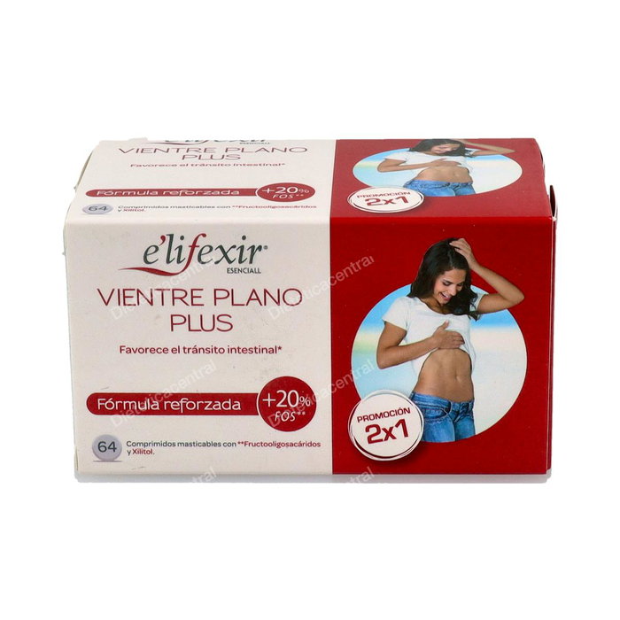 E'lifexir Vientre Plano Plus 64 Comprimidos - Suplemento Dietético con Fructooligosacáridos y Xilitol, Fibra Soluble para el Tránsito Intestinal E'lifexir Vientre Plano Plus 64 Comprimidos - Suplemento Dietético con Fructooligosacáridos y Xilitol, Fibra Soluble para el Tránsito Intestinal