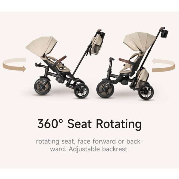 Ociotrends Triciclo Comfo Max 6 en 1 Plegable Aluminio Ruedas Eva Asiento Giratorio Reclinable Beige