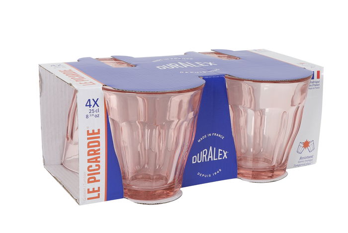 Duralex Set 4 Vasos Picardie Rosa 25 cl de Vidrio Templado (12 Cajas)