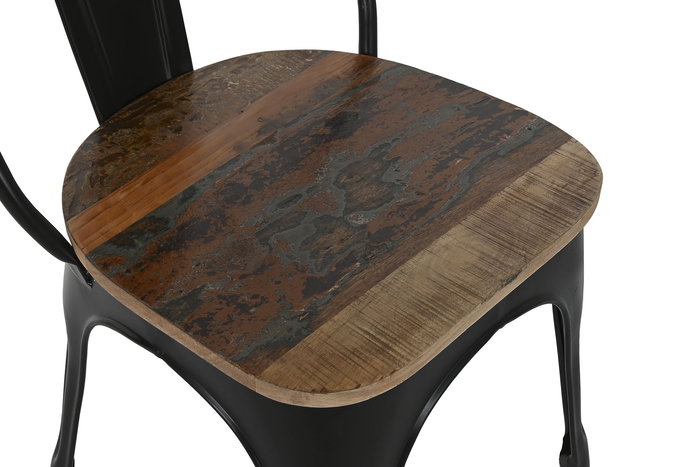 DKD Home Decor Silla Horeca Metal y Madera Negro Marron Oscuro 43 x 92 x 44 cm