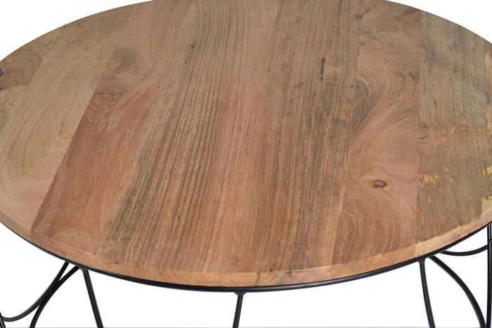Mesa Centro GINER Y COLOMER en Madera de Mango y Metal Negro, 80 cm
