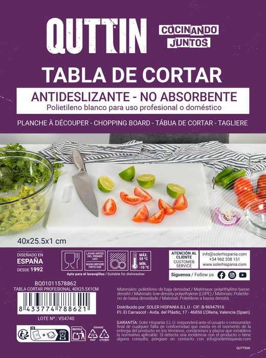 Quttin Tabla Cortar Profesional 40 cm x 25.5 cm x 1 cm (12 Unidades)