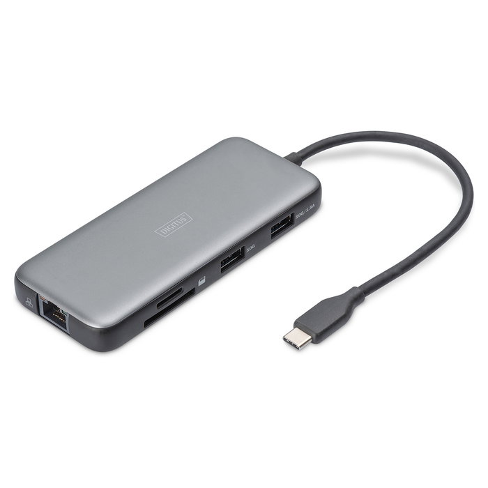Digitus Estación de acoplamiento USB-C de 7 puertos con HDMI, USB 3.2, RJ45 Gigabit, Lector SD, 100W PD y carcasa de aluminio - Compatible con 4K 60Hz