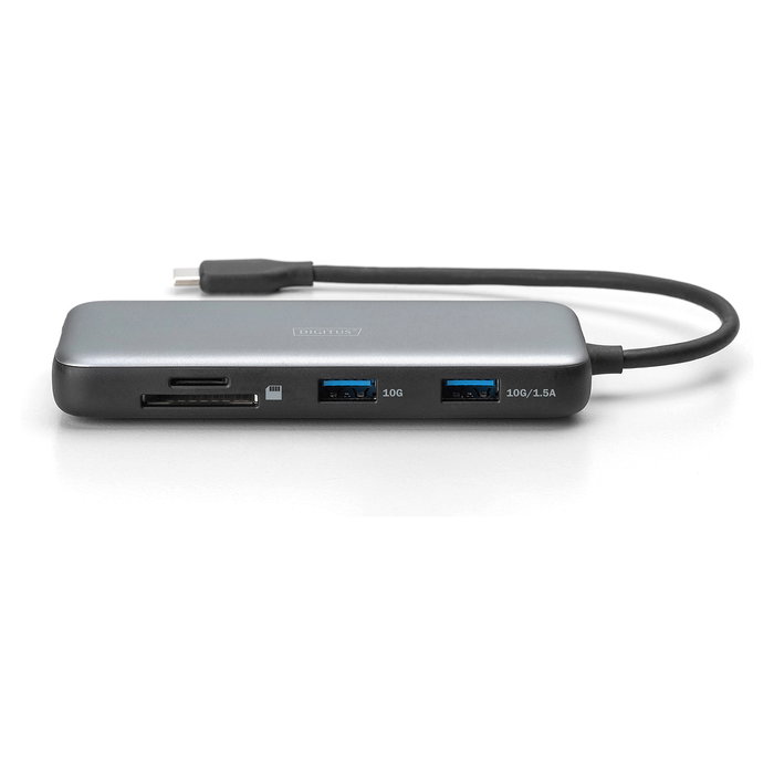 Digitus Estación de acoplamiento USB-C de 7 puertos con HDMI, USB 3.2, RJ45 Gigabit, Lector SD, 100W PD y carcasa de aluminio - Compatible con 4K 60Hz