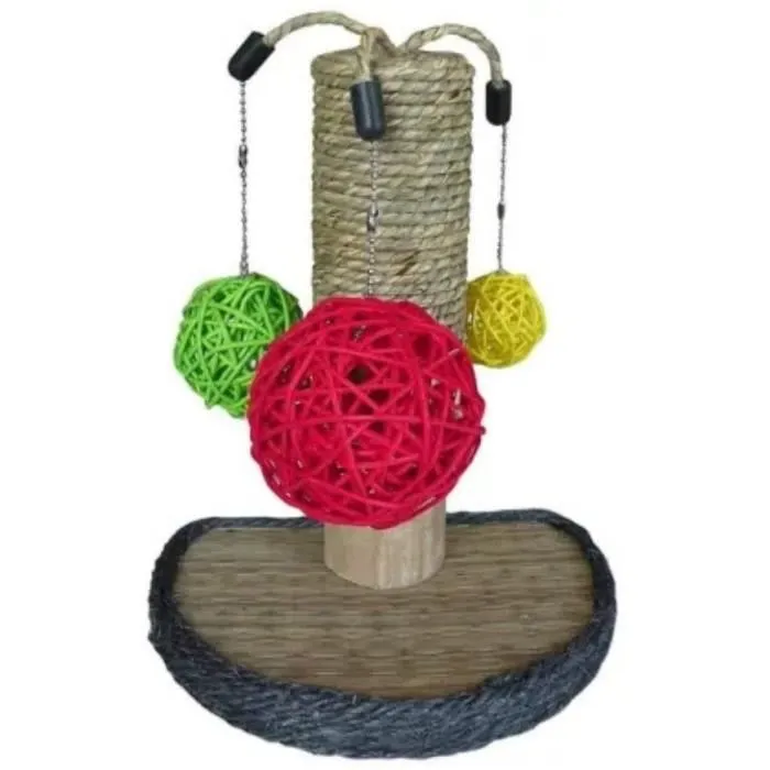 Tyrol TYR3281012067640 Árbol para Conejos - Madera, Junco Marino, Bolas de Mimbre, Enganche para Jaula - 14 x 19 x 26 cm