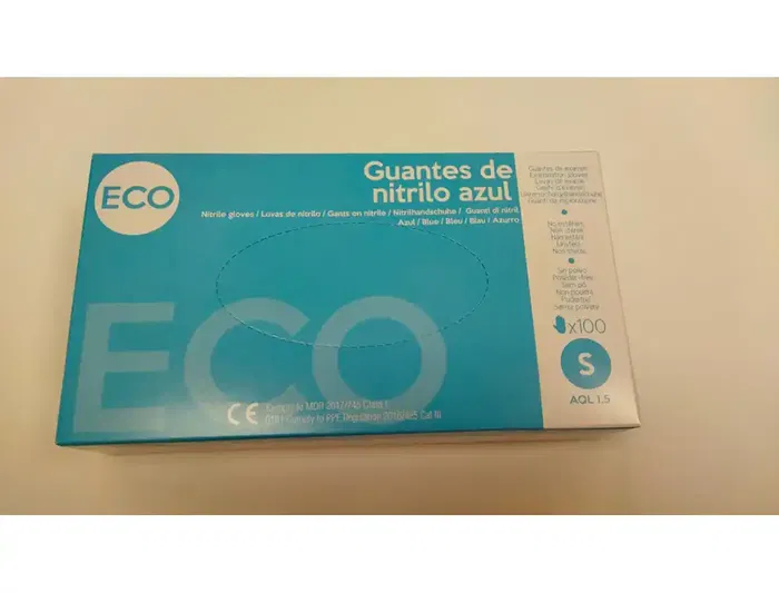 Sanyc Guantes de nitrilo ecológicos desechables no empolvados talla S azul caja de 100 unidades