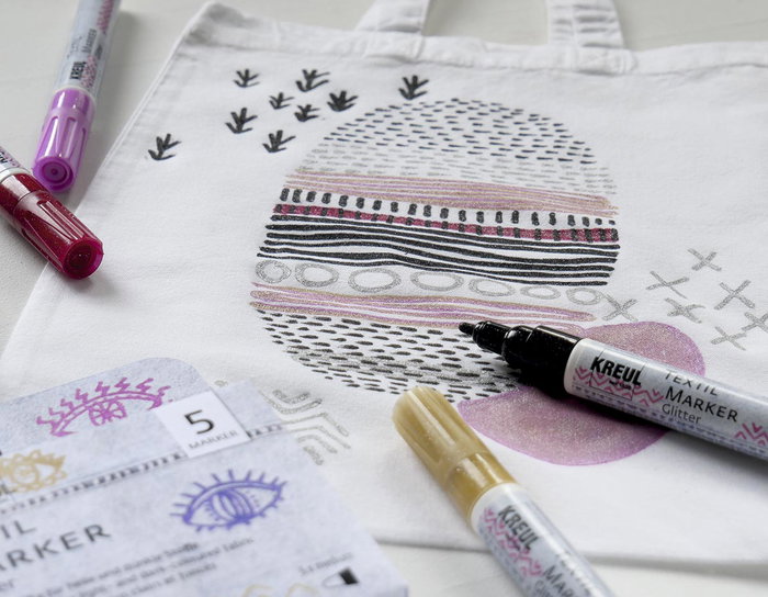Kreul Set 5 Rotuladores Textile Marker Glitter Purpurina Medium