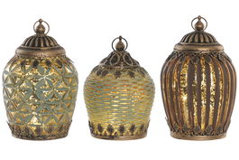 DKD Home Decor Decoración Luminosa Árabe Verde Marrón 13x17.5x13 cm 6 Unidades LED Cristal