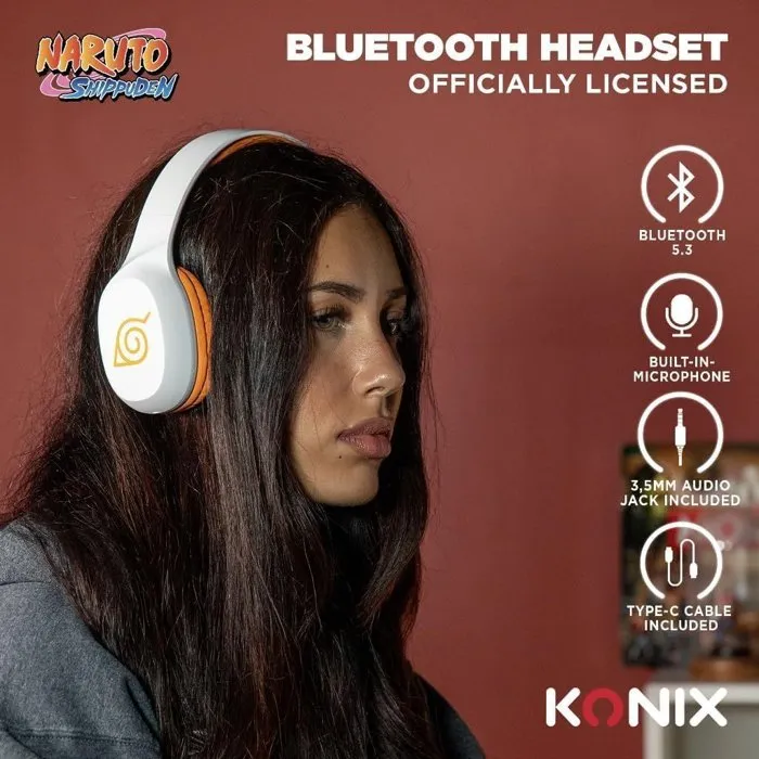 Konix Auriculares Bluetooth 5.3 Inalámbricos Supraaurales Naruto Shippuden - 30h Batería para Smartphone Tablet