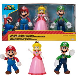 JAKKS PACIFIC Pack 3 Figuras Articuladas Super Mario 10 cm Mario Luigi Princesa Peach 64511-4L Reino Champiñón