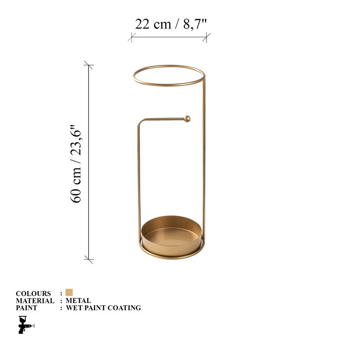 Aberto Design 003 Paragüero de Metal Dorado para Entrada de Hogar y Oficina con Diseño Elegante 22 x 22 x 60 cm