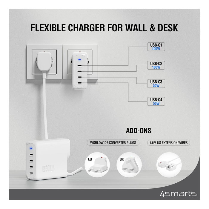 4smarts Ladegert GaN Flex Pro 200W 4 USB-C Blanco