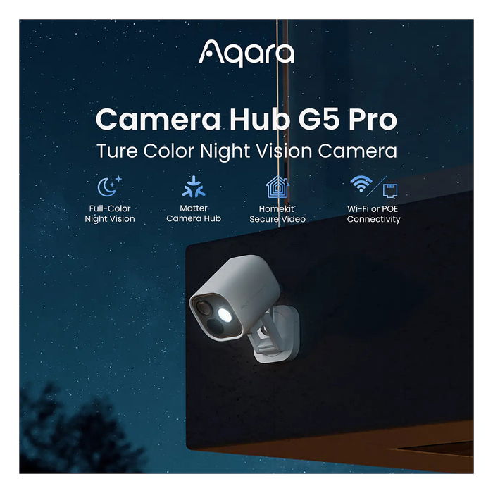 Aqara G5 Pro HUB CH-C03D-W Cámara de Seguridad IP Exterior, Alámbrica, Blanco, Visión Nocturna, 2688 x 1520 píxeles, 133° FOV, PoE+, IP65