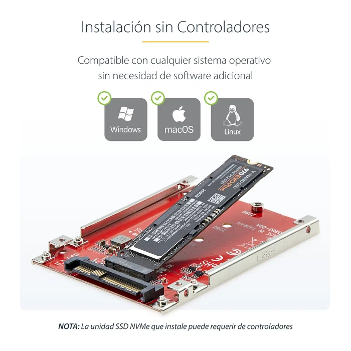 Startech Adaptador M.2 NVMe a U.3 1M25-U3-M2-ADAPTER Interno para Unidades SATA de 2.5 Pulgadas - Compatible con PCIe 4.0, Plug & Play para Windows, macOS, Linux