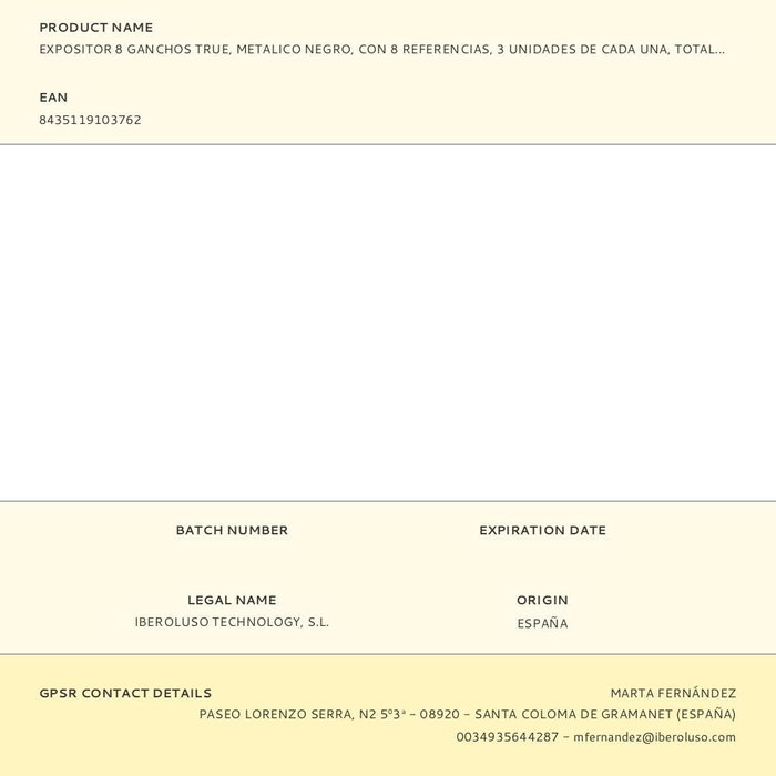 True Expositor Metálico Negro con 8 Ganchos para Referencias (37503, 37504, 37505, 37516, 37518, 37507, 37512, 37500) Incluye 3 Unidades de Cada una - 41 x 20 x 45 cm True Expositor Metálico Negro con 8 Ganchos para Referencias (37503, 37504, 37505, 37516, 37518, 37507, 37512, 37500) Incluye 3 Unidades de Cada una - 41 x 20 x 45 cm