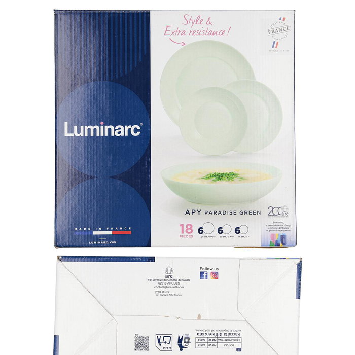 Vajilla Opal Apy Paradise Verde Luminarc 18 Piezas - 6 Personas
