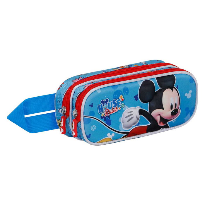 Disney Mickey Mouse Estuche Portatodo Escolar 3D Doble House Azul 8x22x10 cm