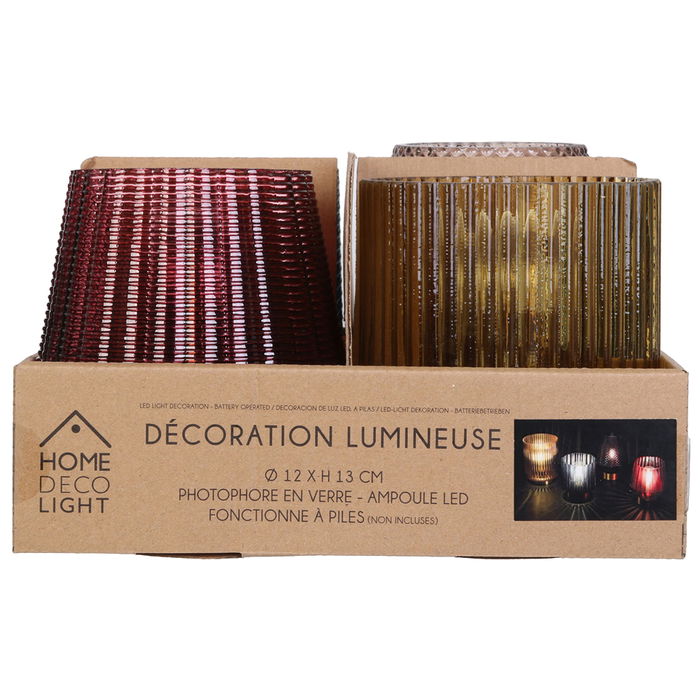 Home Deco Light Jarrón Con Bombilla A Pilas Decorativo Hogar Iluminación Led 12x14 Cm Marrón Dorado Azul Fucsia